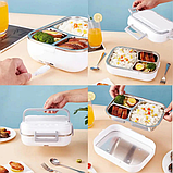 Ланч бокс з підігрівом електричний 220V 1.5 літра нержавіюча сталь 3 відсіки для їжі з ложкою вилкою, фото 3