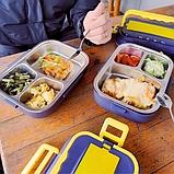 Ланч бокс з підігрівом електричний 220V 1.5 літра нержавіюча сталь 3 відсіки для їжі з ложкою вилкою, фото 4