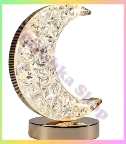 Нічник у вигляді місяця з трьома режимами регулювання яскравості сенсорна настільна лампа кристальна акрилова для інтер'єру, фото 1