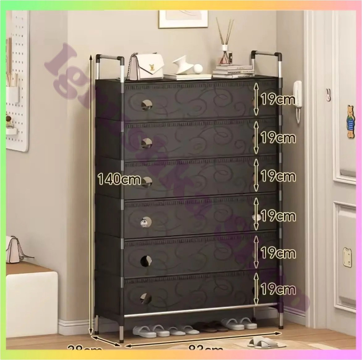 Полиця для взуття чорна шафа органайзер для зберігання взуття металевий пластиковий стійкий компактний стильний мінімалістичний, фото 1