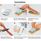 Професійний набір для заточування ножів з бамбуковою підставкою та направляючої для кута заточування каміння для правки ножів, фото 4