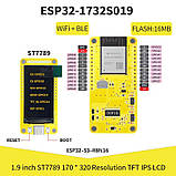 Плата розробника ESP32-S3 LVGL 1.9 дюйма Wi-Fi Bluetooth USB Type-C ESP32-1732S019 для IoT дисплеїв та графіки, фото 4