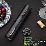 Електричний штопор для вина автоматичний 4 в 1 із ножем для фольги аератором пробкою та зарядкою USB, фото 5