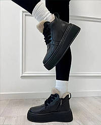 Черевики зимові жіночі шкіряні на платформі чорні