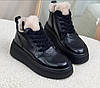 Черевики зимові жіночі шкіряні на платформі чорні, фото 2