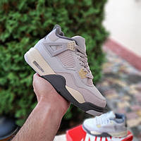 Зимові шкіряні сірі жіночі кросівки Nike Air Jordan 4 Найк Джордан 4 на хутрі