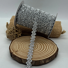 Оксамитова стрічка в'юнок 1см з люрексом срібло