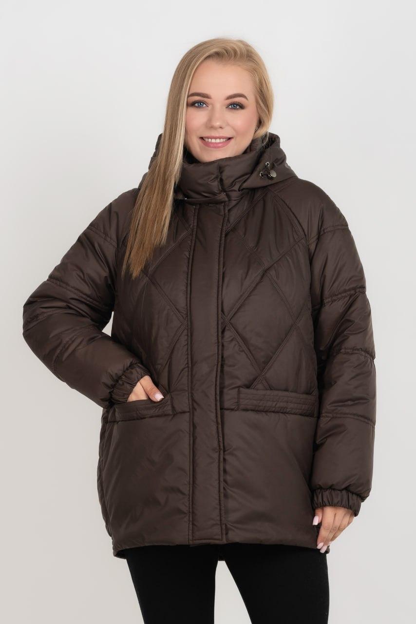 Пуховики зимові жіночі  великих розмірів 46-60 шоколад, фото 1