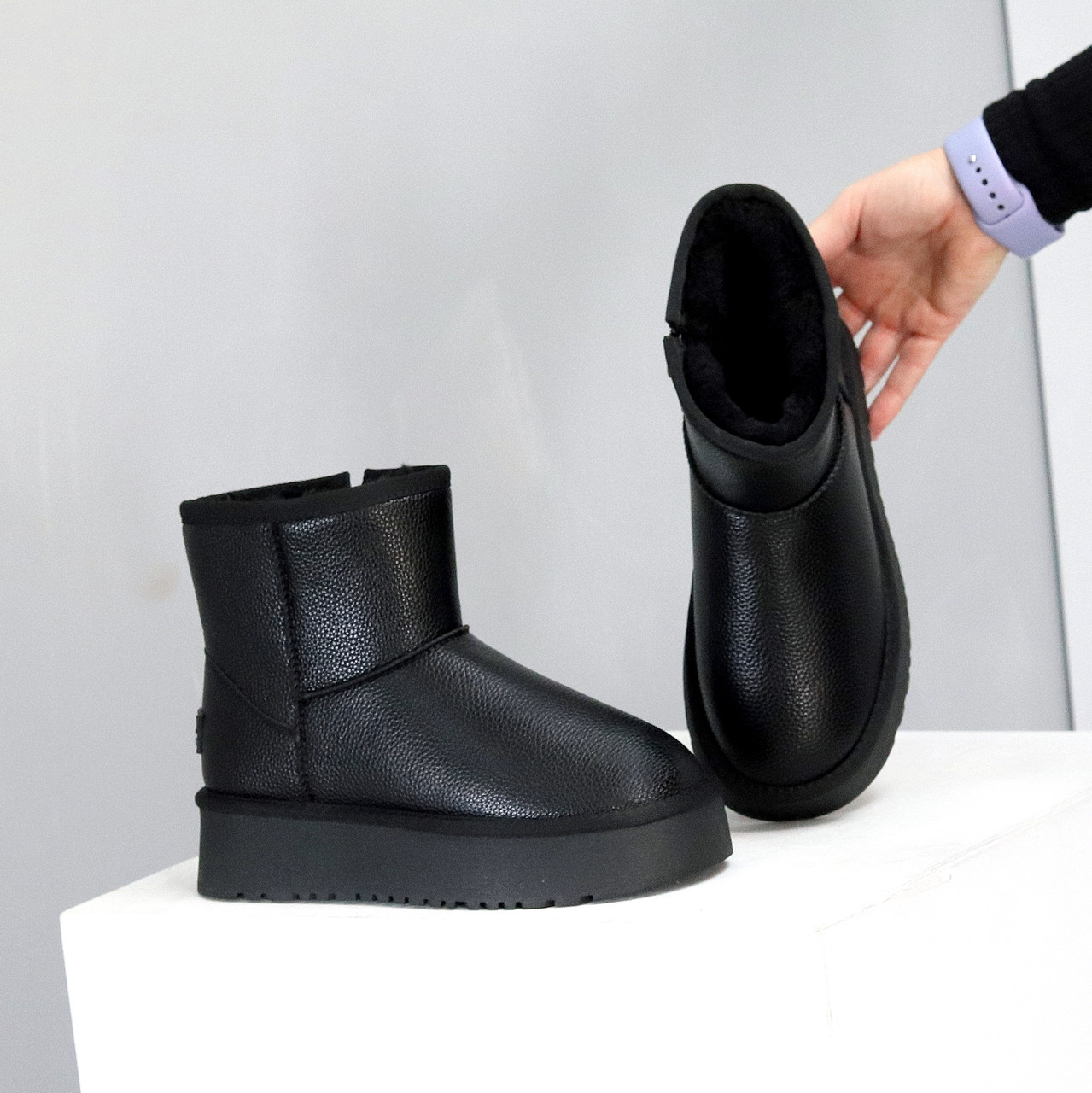 Чорні уггі на блискавці натуральна шкіра флотар в асортименті, фото 1