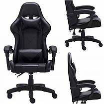 Крісло комп'ютерне геймерське Bonro BN-086 чорне екошкіра з регулюванням висоти та нахилу спинки для офісу, підлітка, школяра, фото 4