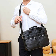 Чоловічий портфель Lorian із зовнішніми кишенями на блискавці з натуральної шкіри чорний LR 252019-black, фото 4