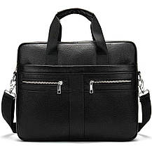 Чоловічий портфель Lorian із зовнішніми кишенями на блискавці з натуральної шкіри чорний LR 252019-black, фото 5