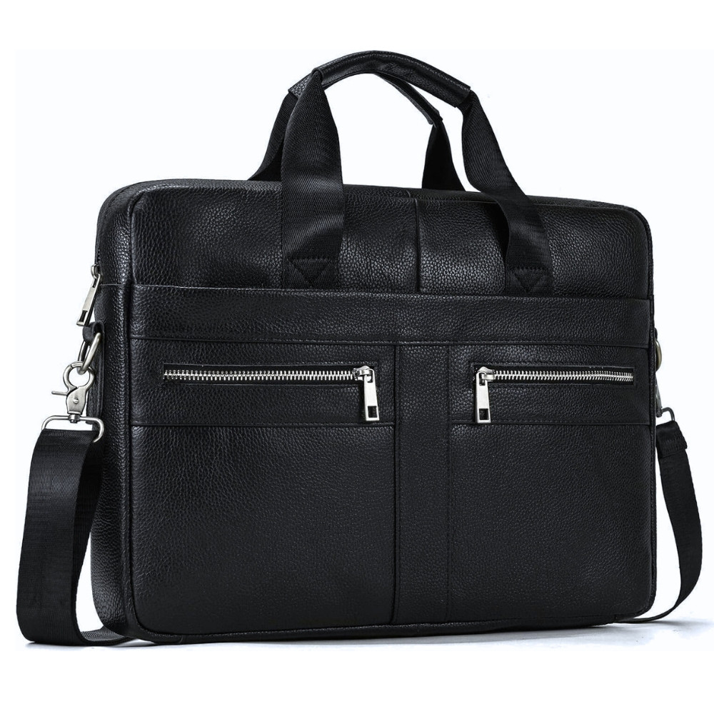 Чоловічий портфель Lorian із зовнішніми кишенями на блискавці з натуральної шкіри чорний LR 252019-black