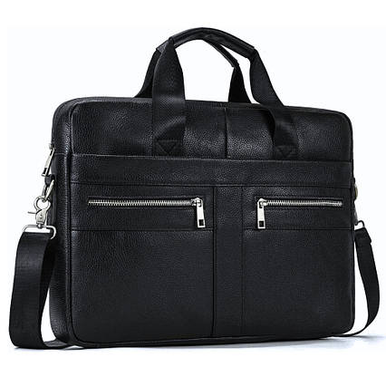 Чоловічий портфель Lorian із зовнішніми кишенями на блискавці з натуральної шкіри чорний LR 252019-black, фото 1