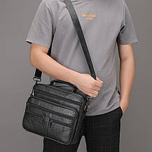Чоловічий портфель Lorian із зовнішніми кишенями на блискавці з натуральної шкіри чорний LR 256015-black, фото 4