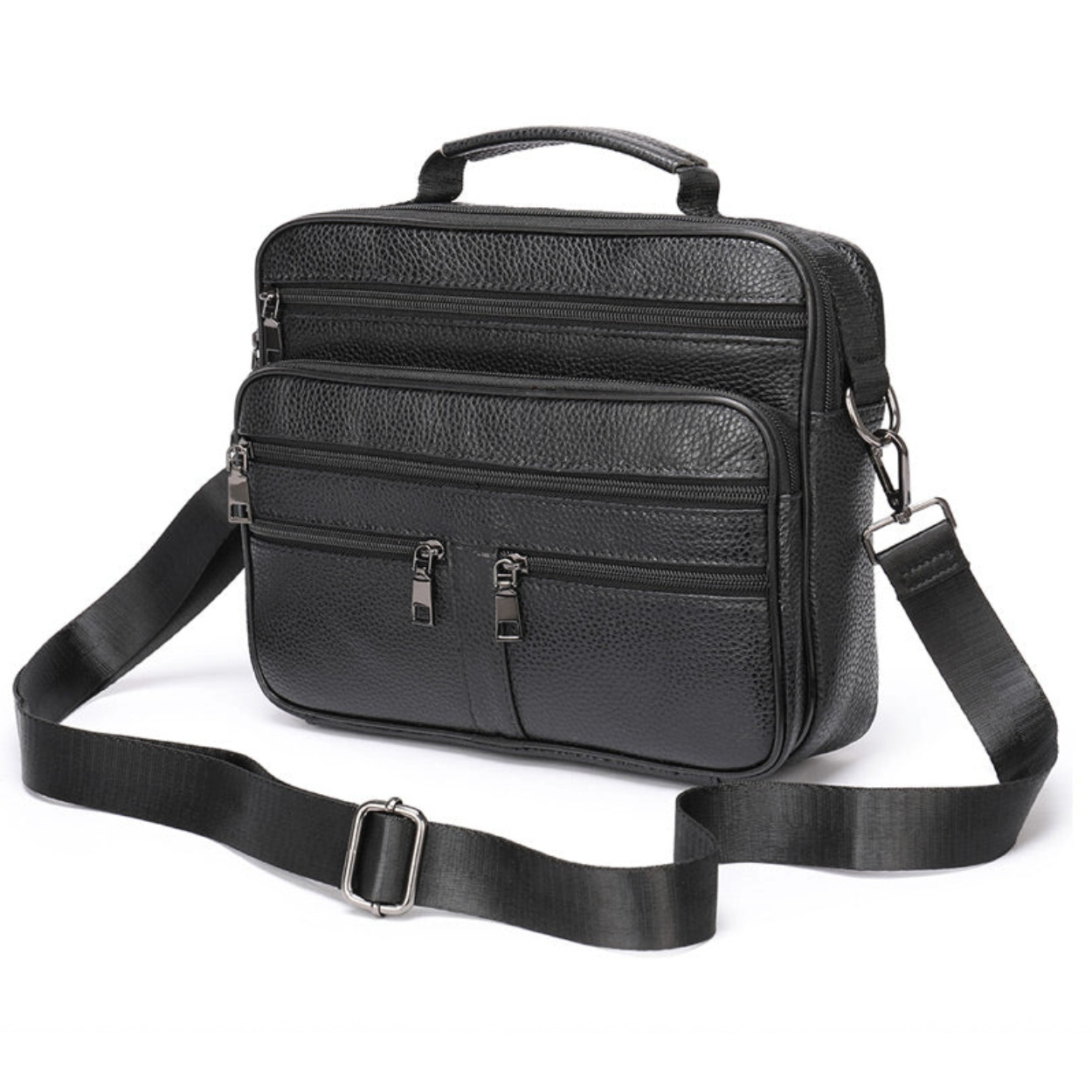 Чоловічий портфель Lorian із зовнішніми кишенями на блискавці з натуральної шкіри чорний LR 256015-black