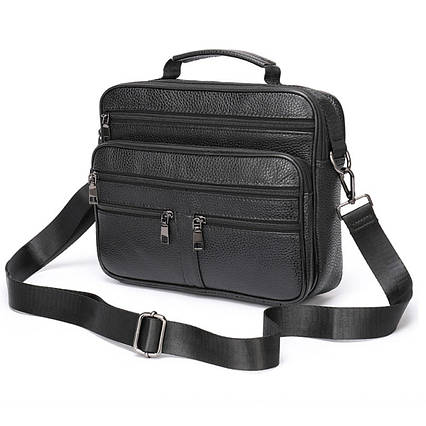 Чоловічий портфель Lorian із зовнішніми кишенями на блискавці з натуральної шкіри чорний LR 256015-black, фото 1