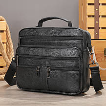 Чоловічий портфель Lorian із зовнішніми кишенями на блискавці з натуральної шкіри чорний LR 256015-black, фото 3