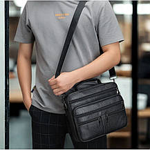 Чоловічий портфель Lorian із зовнішніми кишенями на блискавці з натуральної шкіри чорний LR 256015-black, фото 5