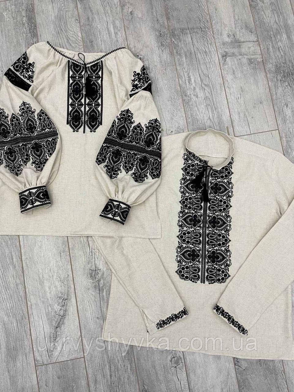 Вишиті сорочки для чоловіка та жінки в одому стилі "Чорна розкіш Поділля", фото 1