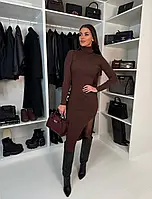 Трендовое женское платье гольф с разрезом по ножке из ангоры рубчик 42-44, 46-48