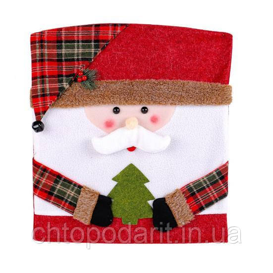Новорічний чохол на стілець, святкова прикраса для вечірки, різдвяний декор для спинки стільця Санта-Клаус Код 00-0740, фото 1