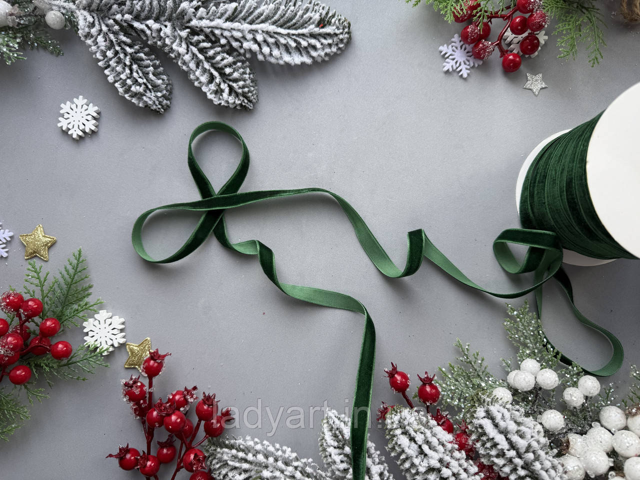 Стрічка велюр (оксамит) 1 см, 5 м/уп. смарагдового кольору, фото 1