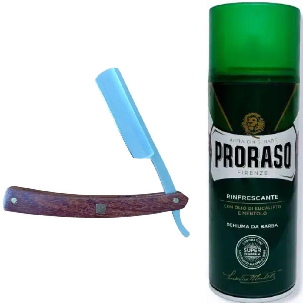 Небезпечна бритва/шавета розкладна Straight Razor + піна для гоління Proraso тонізуюча з евкаліптом і ментолом 400 мл, фото 1