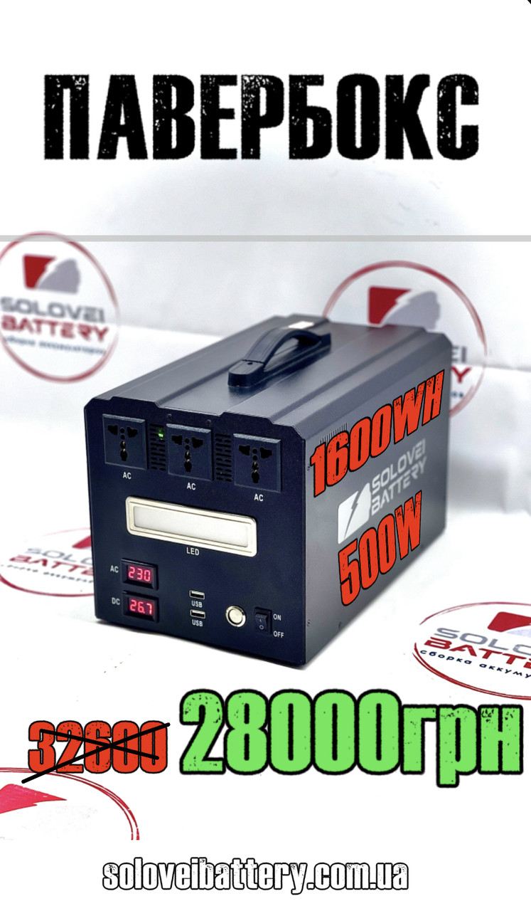 1600втч 500W Переносна зарядна станція Мобільна електростанція з чистою синусоїдою павербокс, фото 1