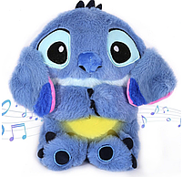 Дышащий Стич с эффектом дыхания для сна плюшевый синий Stich от батареек, игрушка мягкая дышащая для детей и взрослых с дыханием