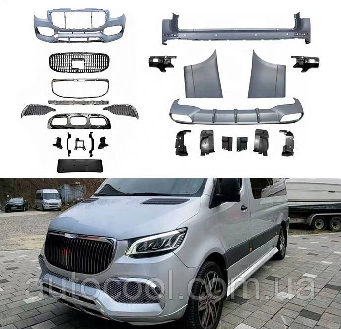 Передній бампер Mercedes Sprinter W907 2018-2025р. стиль Майбах, фото 1