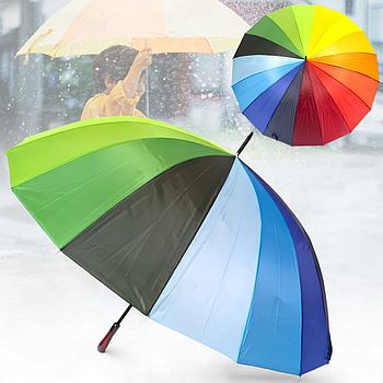 Парасолька-тростина механічна з різнобарвним напівпрозорим куполом і ручкою під дерево