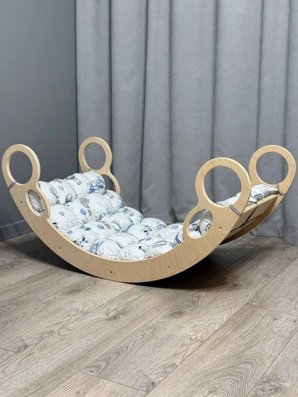 Дитяче ліжечко качалка з матрасиком 59 БОНБОН, дитяча качалка, качалка для дітей, балансир, дитяча гойдалка балансир, качалка, фото 1