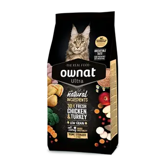 Сухий збалансований корм для стерилізованих кішок до 6 років OWNAT ULTRA YOUNG STERILIZED (CAT) курка/індичка 0,4 кг