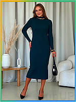 DU Платье-гольф в рубчик New Dub Merlini длинный рукав зеленое для женщин макси с высоким горлом и бок TOK19\C