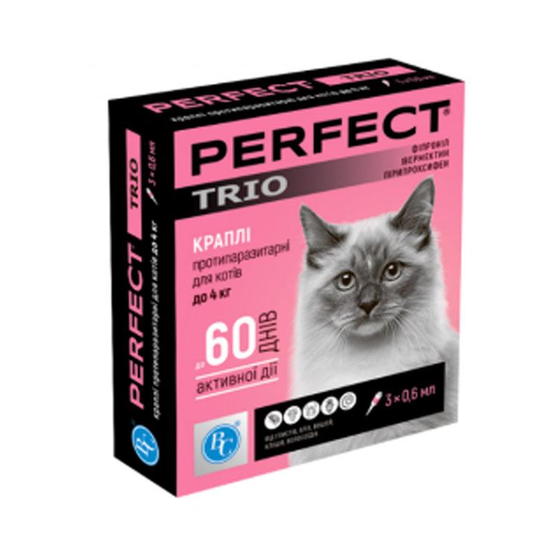 Краплі PerFect TRIO для котів (фіпроніл, інвермектин), 3 амп. х 0,6 мл. До 4 кг