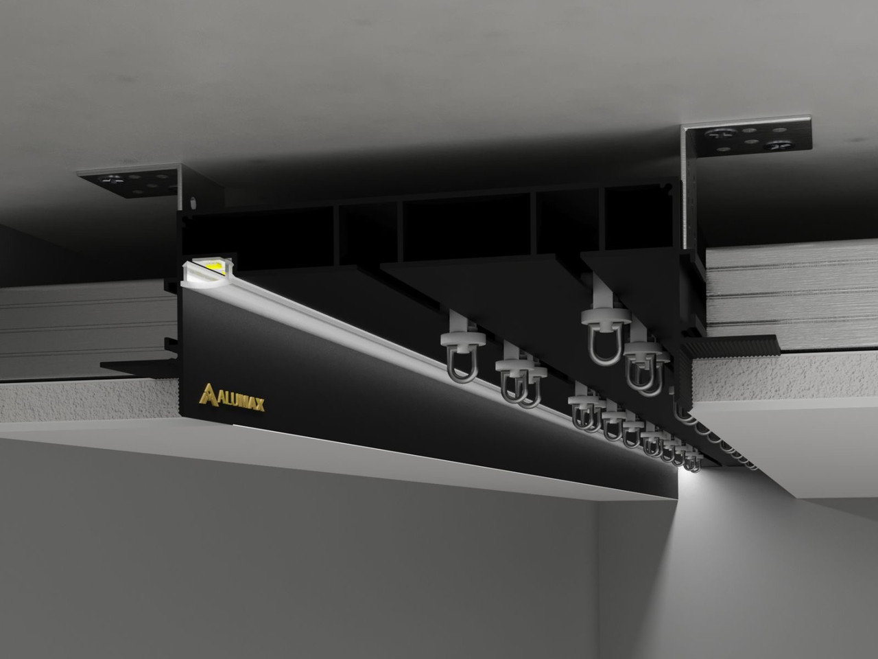 Дворядний карниз прихованого монтажу 172х53 з Led підсвіткою Чорний