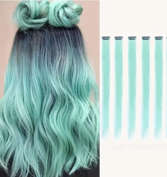 Накладні пасма на шпильках-кліпсах для волосся 55,8 см 5 шт М'ятний, фото 1