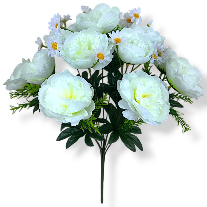 Штучні квіти букет півонії з ромашками Шампань, 48см, фото 1