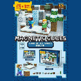 Магнітний конструктор Майнкрафт Minecraft Земля крижаних шипів 27 елементів 2 фігурки ребро кубика 2 см (4102)