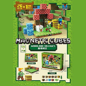 Магнітний конструктор Майнкрафт Minecraft Лісове селище 27 елементів 2 фігурки ребро кубика 2 см (4103)