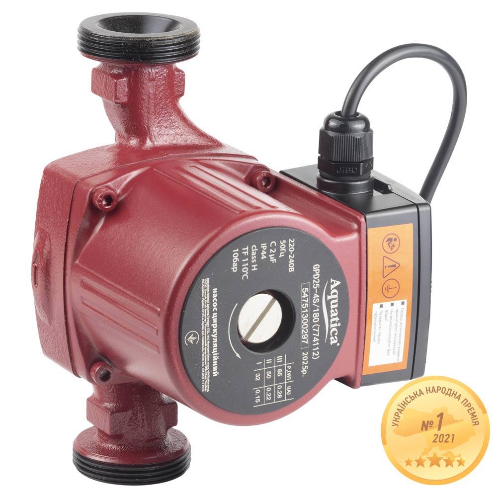 Насос циркуляційний 65Вт Hmax 4м Qmax 63 л/хв Ø 11⁄2" 180 мм + гайки Ø1" AQUATICA (774112), фото 1