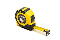 Рулетка MASTERTOOL 8 м х 25 мм з магнітами 2 фіксатори кнопка STOP покриття TPR нейлонове покриття 64-8025