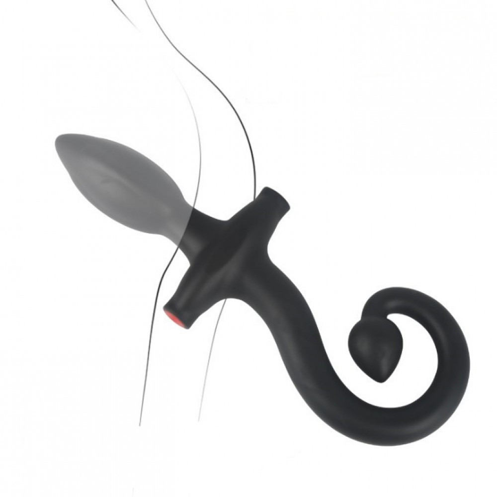 Анальна корок, анальний стимулятор двоканальна надувна з хвостом собачого типу, фото 1