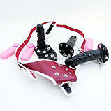 Страпон, пристібний фалоімітатор Leather vibrance Silicone dildos Three з трьома знімними вібраторами, регульований ремінь, фото 3