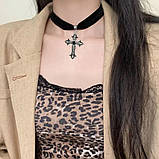 Чокер намисто прикраса на шию оксамитовий з хрестом чорний (CK-KRS), фото 2