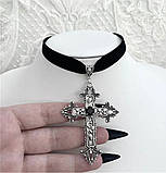 Чокер намисто прикраса на шию оксамитовий з хрестом чорний (CK-KRS), фото 3