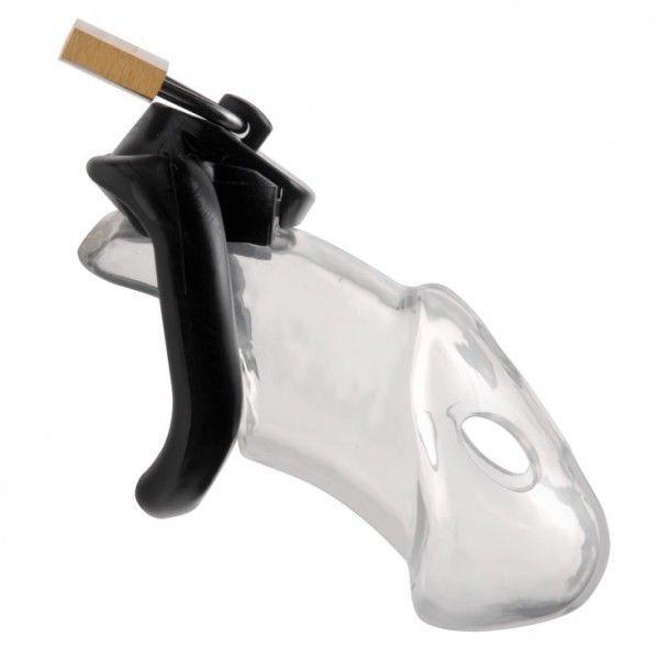 Пояс вірності для чоловіків, чоловічий пояс вірності прозорий пластик, латунний замок, фото 1