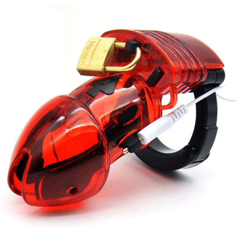 Пояс вірності, електростимулятор Estim Male Chastity Cage червоний 82 мм довжина, фото 1