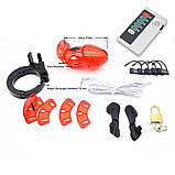 Пояс вірності, електростимулятор Estim Male Chastity Cage червоний 82 мм довжина, фото 3